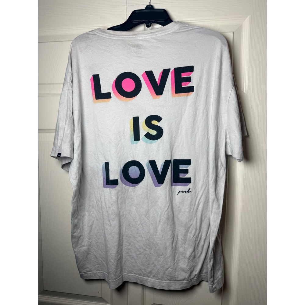 Victoria's Secret PINK Love Is‎ Love Rainbow Graphic Tee White One Size
